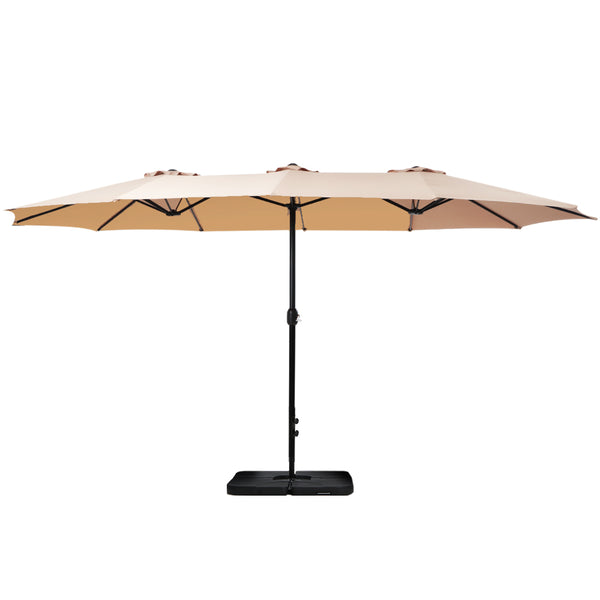 Instahut 4.57m Outdoor Umbrella w/Base Stand Beach Pole Garden Tilt Beige Awezingly
