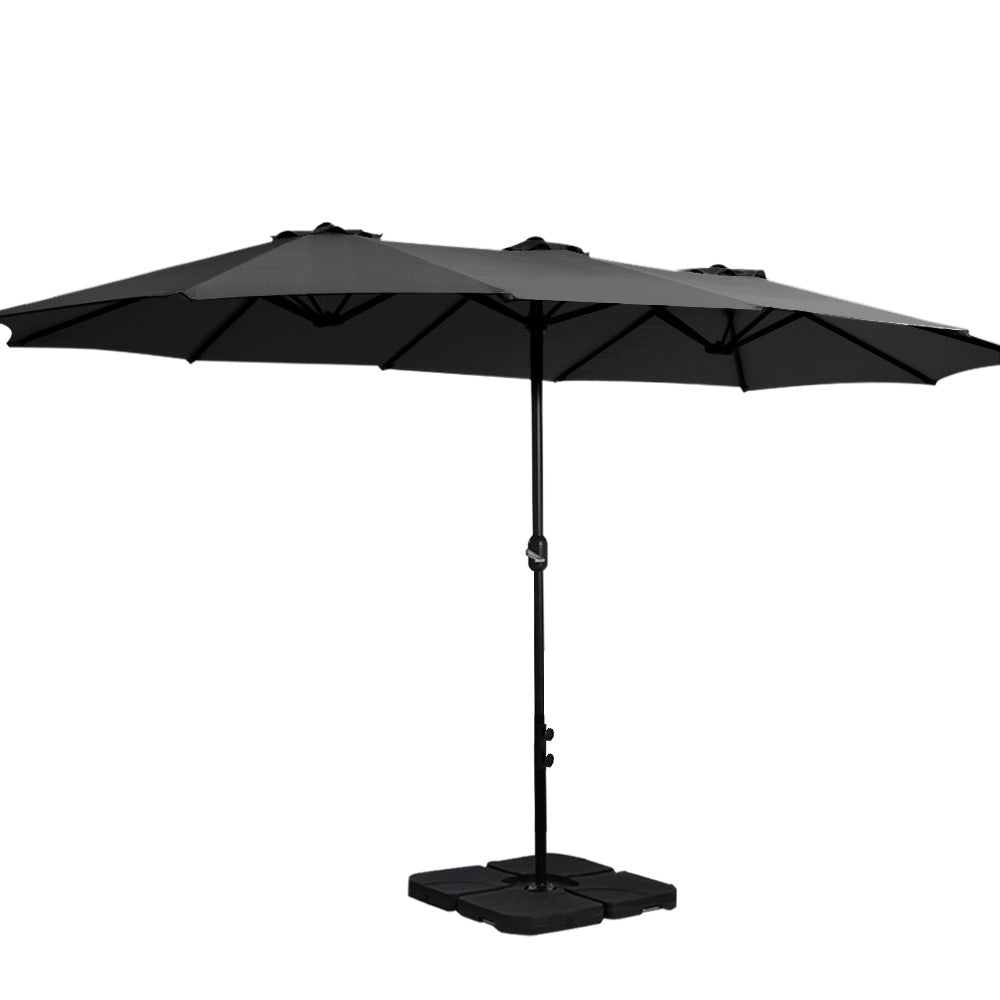 Instahut 4.57m Outdoor Umbrella w/Base Stand Beach Pole Garden Tilt Black Awezingly
