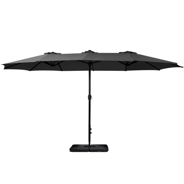 Instahut 4.57m Outdoor Umbrella w/Base Stand Beach Pole Garden Tilt Black Awezingly