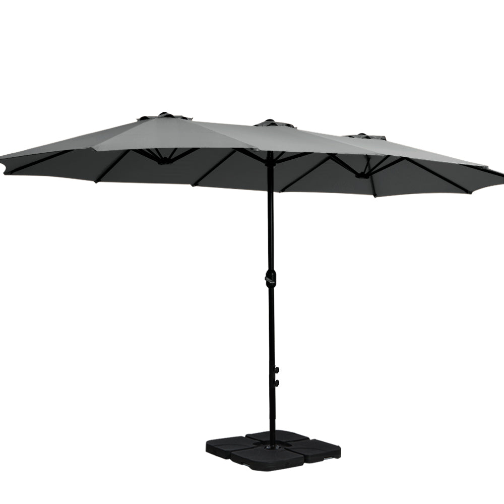 Instahut 4.57m Outdoor Umbrella w/Base Stand Beach Pole Garden Tilt Charcoal Awezingly
