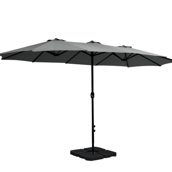 Instahut 4.57m Outdoor Umbrella w/Base Stand Beach Pole Garden Tilt Charcoal Awezingly
