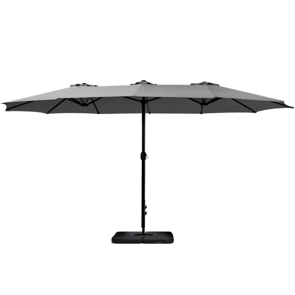 Instahut 4.57m Outdoor Umbrella w/Base Stand Beach Pole Garden Tilt Charcoal Awezingly