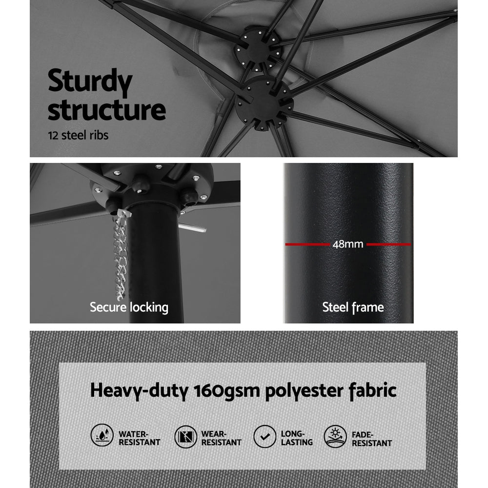 Instahut 4.57m Outdoor Umbrella w/Base Stand Beach Pole Garden Tilt Charcoal Awezingly