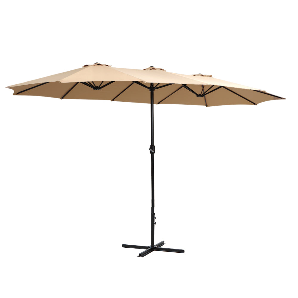 Instahut 4.57m Outdoor Umbrella Beach Pole Garden Tilt Beige Instahut