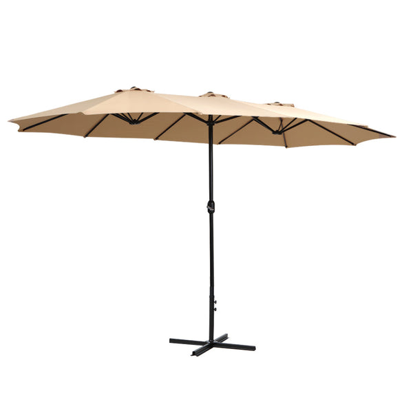 Instahut 4.57m Outdoor Umbrella Beach Pole Garden Tilt Beige Instahut