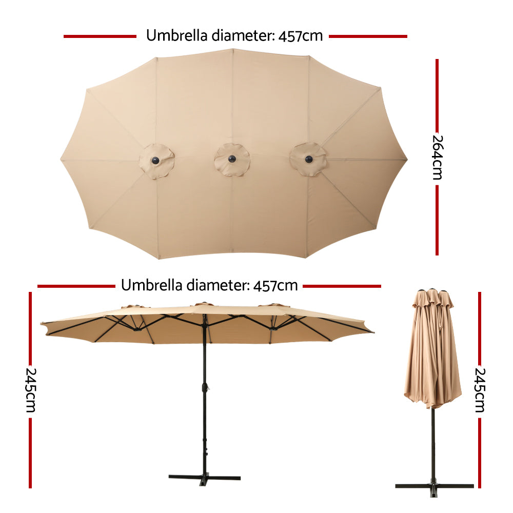 Instahut 4.57m Outdoor Umbrella Beach Pole Garden Tilt Beige Instahut