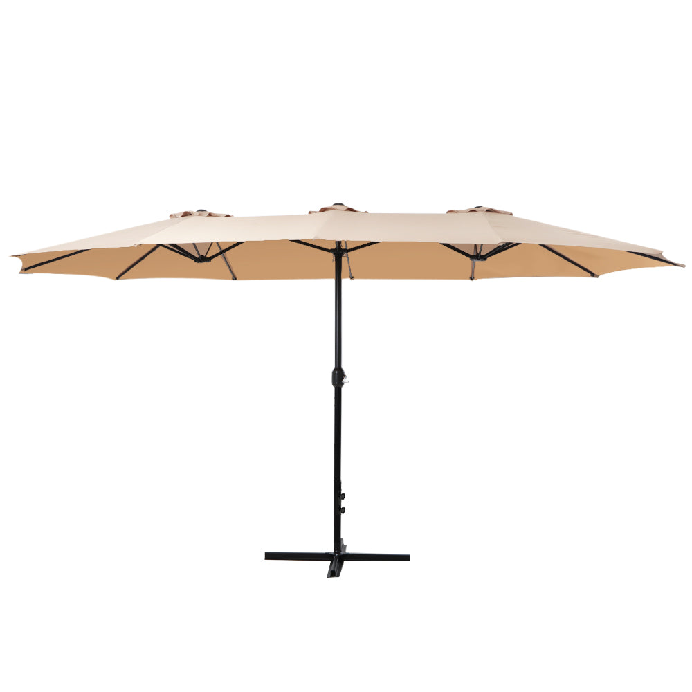 Instahut 4.57m Outdoor Umbrella Beach Pole Garden Tilt Beige Instahut
