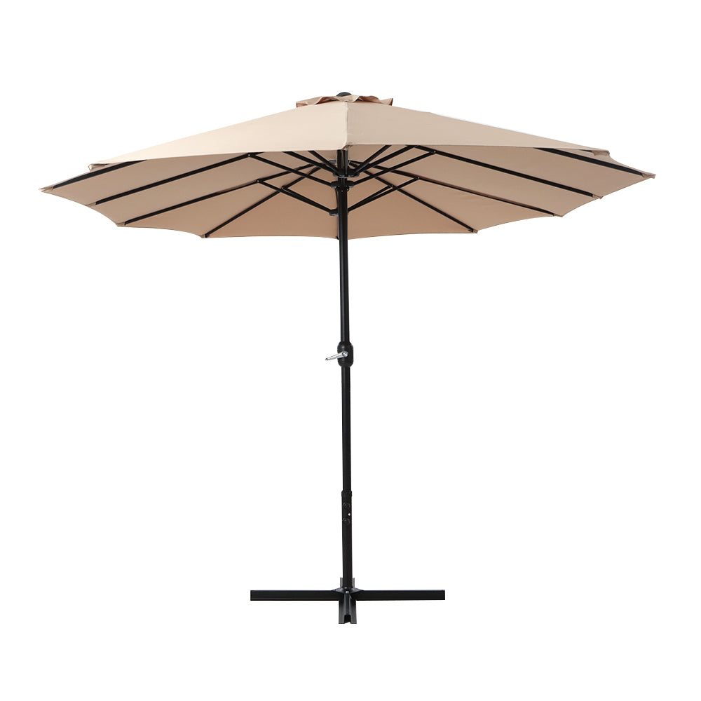 Instahut 4.57m Outdoor Umbrella Beach Pole Garden Tilt Beige Instahut