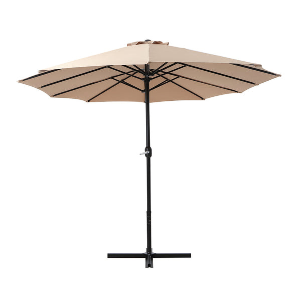 Instahut 4.57m Outdoor Umbrella Beach Pole Garden Tilt Beige Instahut