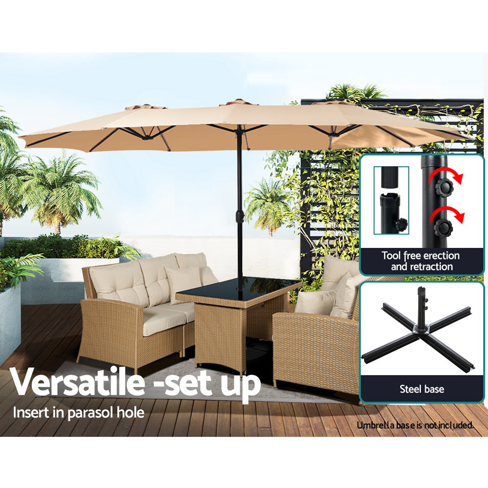 Instahut 4.57m Outdoor Umbrella Beach Pole Garden Tilt Beige Instahut