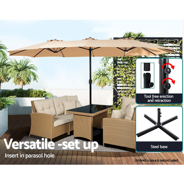 Instahut 4.57m Outdoor Umbrella Beach Pole Garden Tilt Beige Instahut