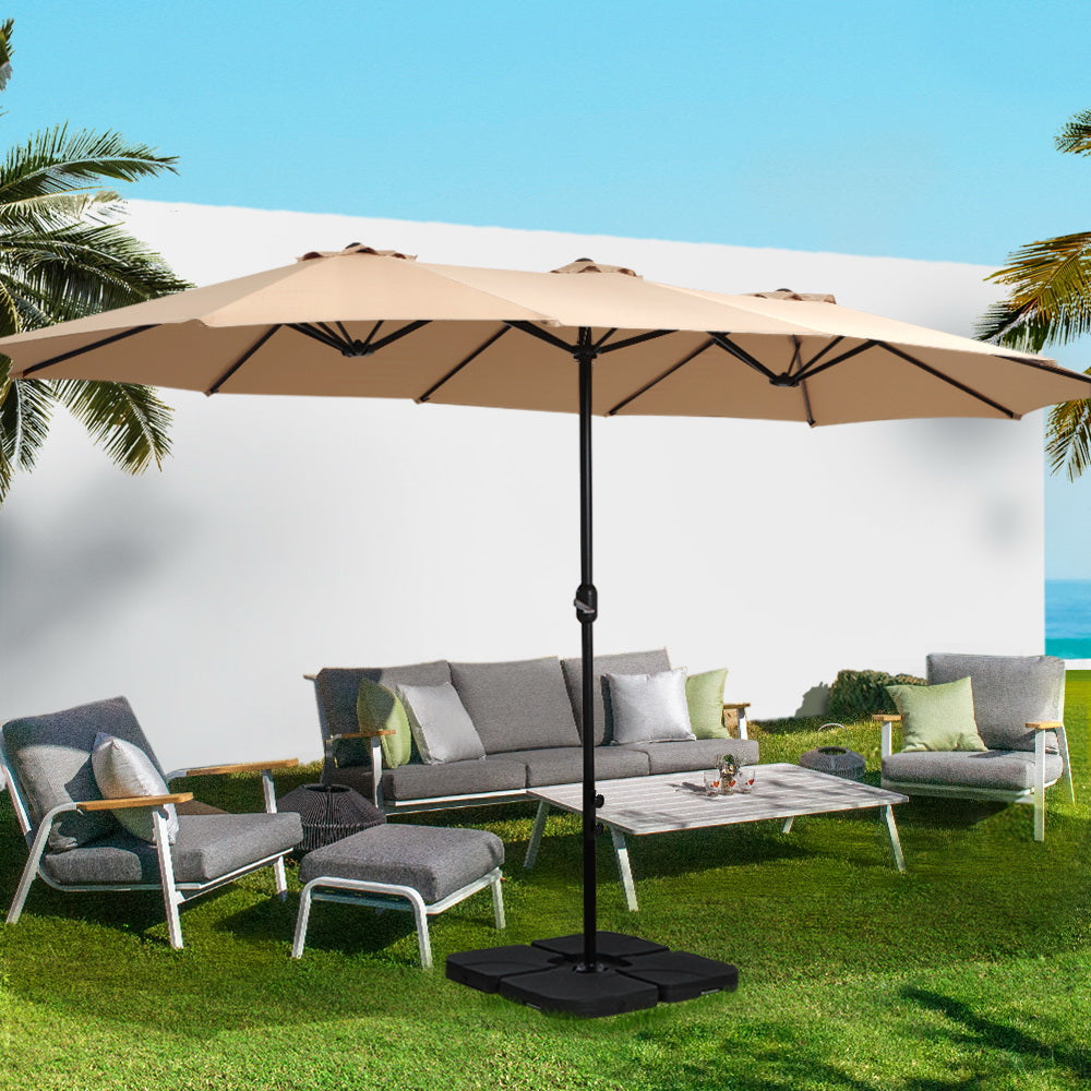 Instahut 4.57m Outdoor Umbrella Beach Pole Garden Tilt Beige Instahut