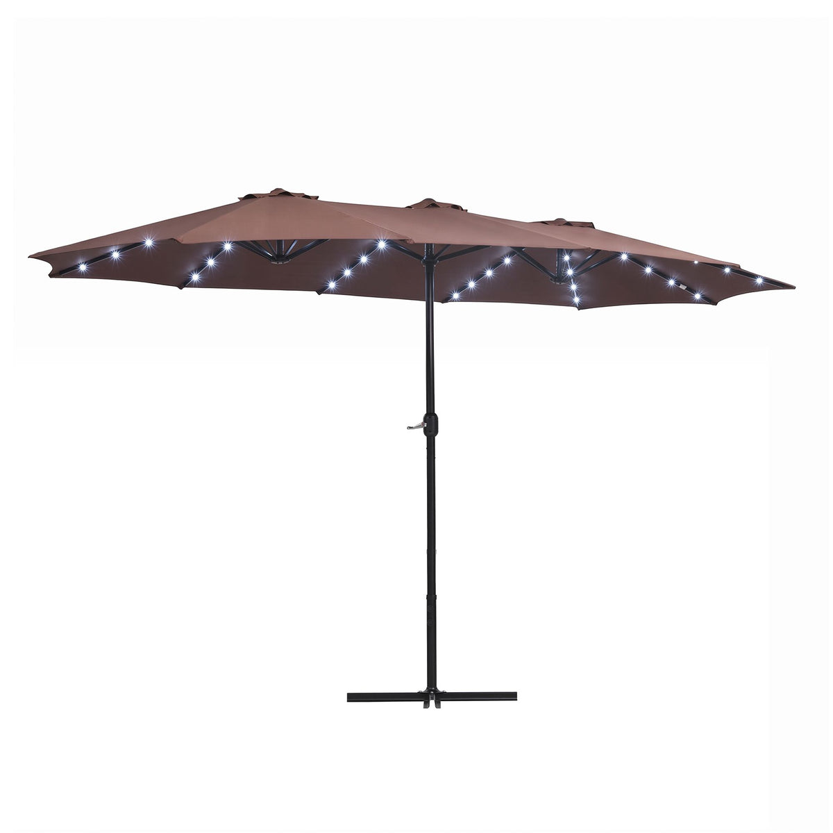 Instahut Outdoor Umbrella 4.57m Solar 48 LED Double-Sided Patio Parasol Brown Awezingly