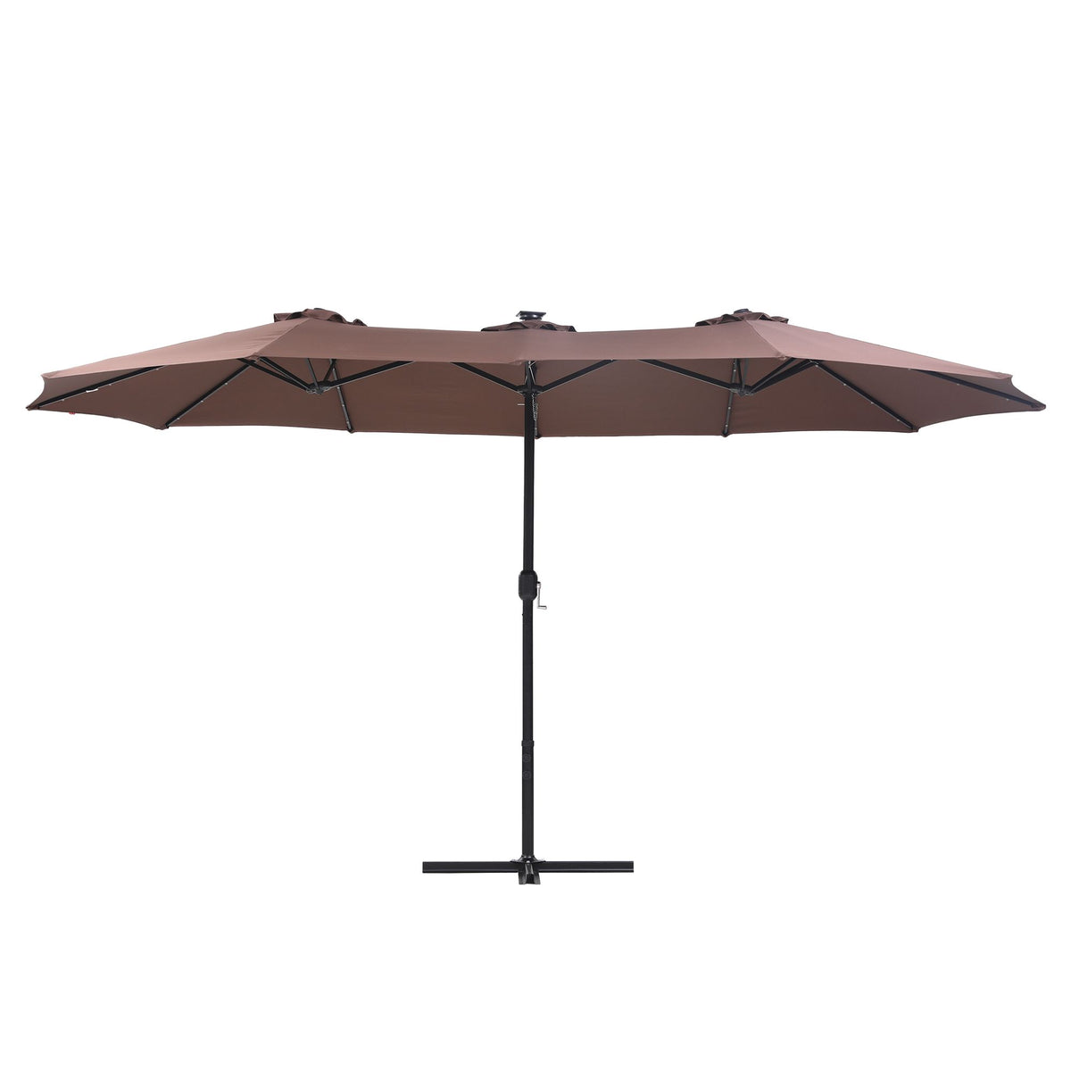 Instahut Outdoor Umbrella 4.57m Solar 48 LED Double-Sided Patio Parasol Brown Awezingly