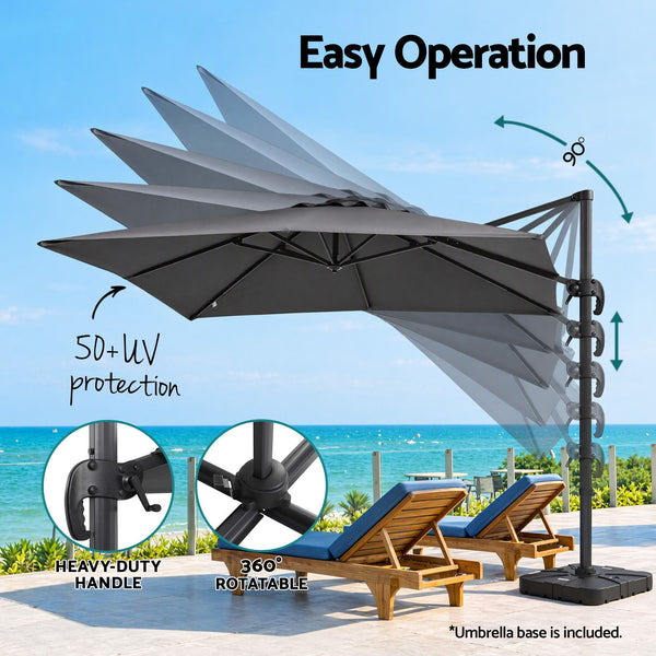 Instahut Outdoor Umbrella w/Base 3m Cantilever Stand Sun Roma 360 Degree Charcoal Awezingly