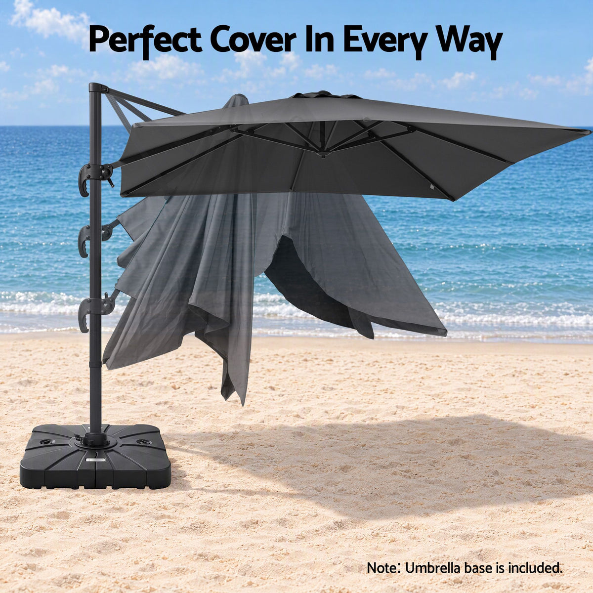 Instahut Outdoor Umbrella w/Base 3m Cantilever Stand Sun Roma 360 Degree Charcoal Awezingly