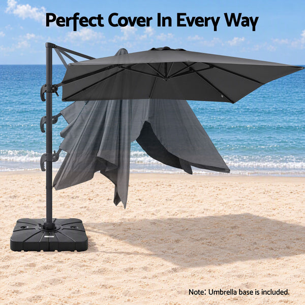 Instahut Outdoor Umbrella w/Base 3m Cantilever Stand Sun Roma 360 Degree Charcoal Awezingly