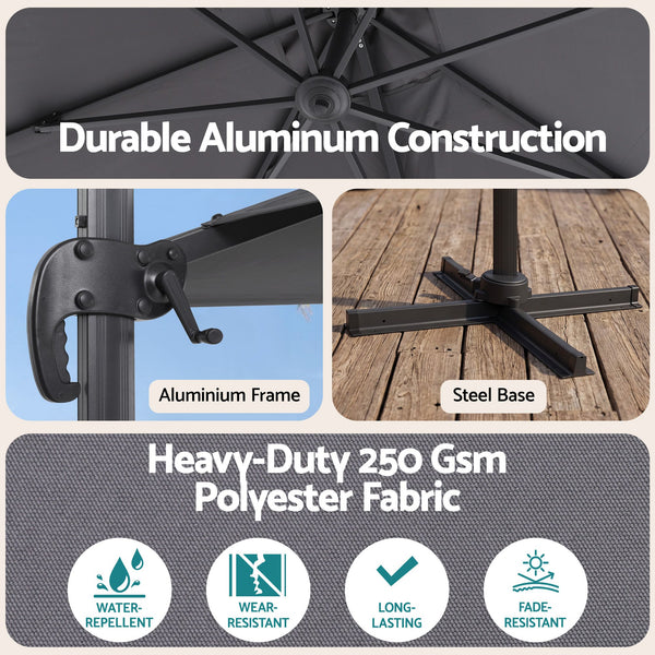 Instahut Outdoor Umbrella w/Base 3m Cantilever Stand Sun Roma 360 Degree Charcoal Awezingly