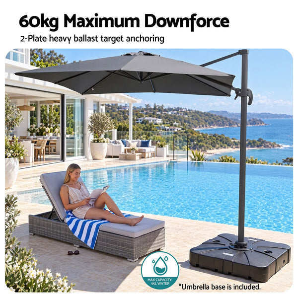 Instahut Outdoor Umbrella w/Base 3m Cantilever Stand Sun Roma 360 Degree Charcoal Awezingly