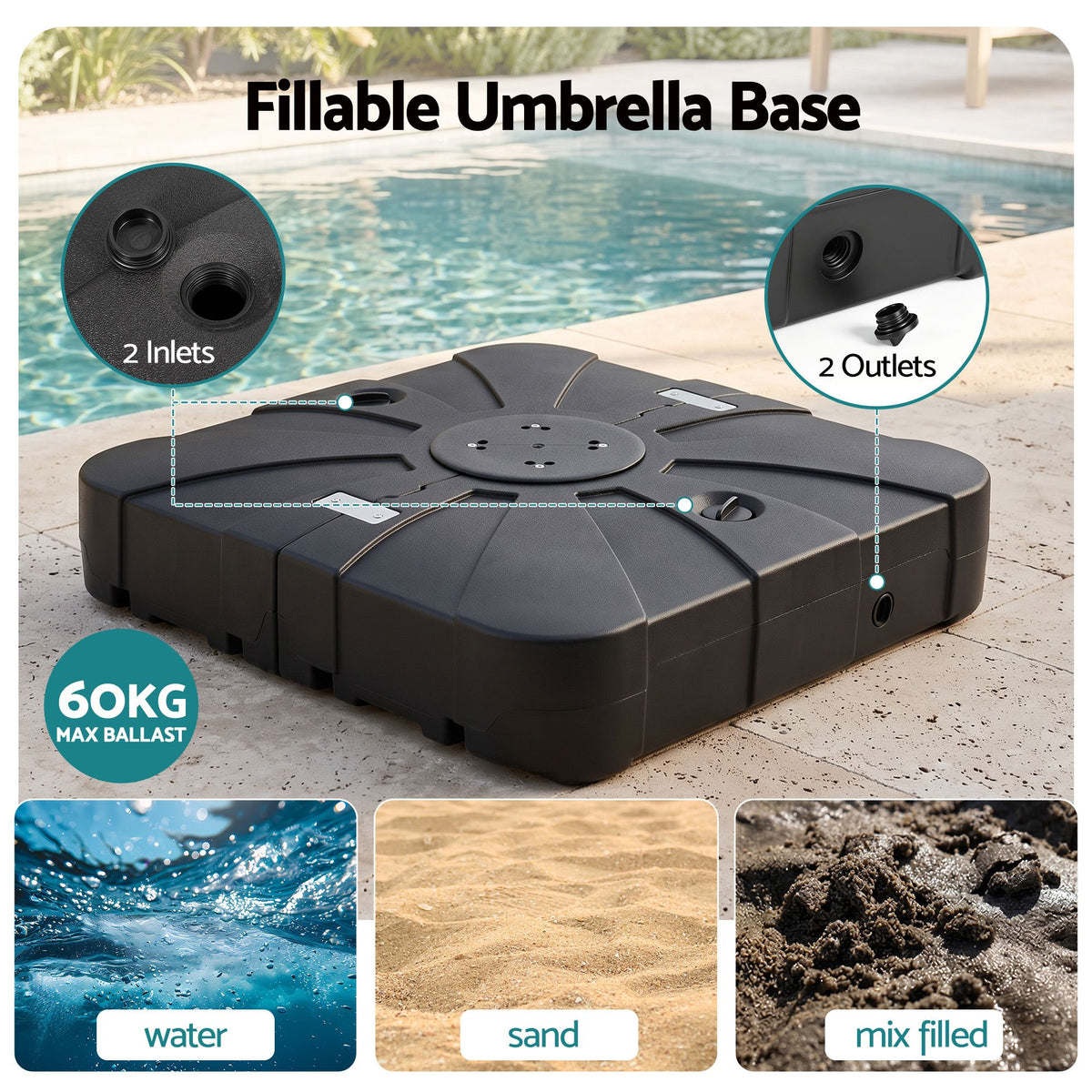 Instahut Outdoor Umbrella w/Base 3m Cantilever Stand Sun Roma 360 Degree Charcoal Awezingly