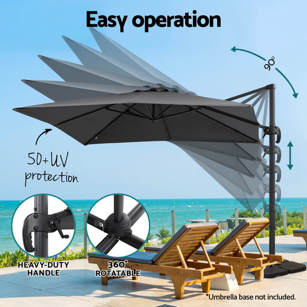 Instahut Outdoor Umbrella 3m Umbrellas Cantilever Stand Sun Roma 360 Degree Charcoal Awezingly