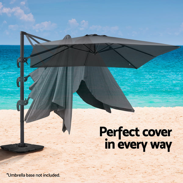 Instahut Outdoor Umbrella 3m Umbrellas Cantilever Stand Sun Roma 360 Degree Charcoal Awezingly