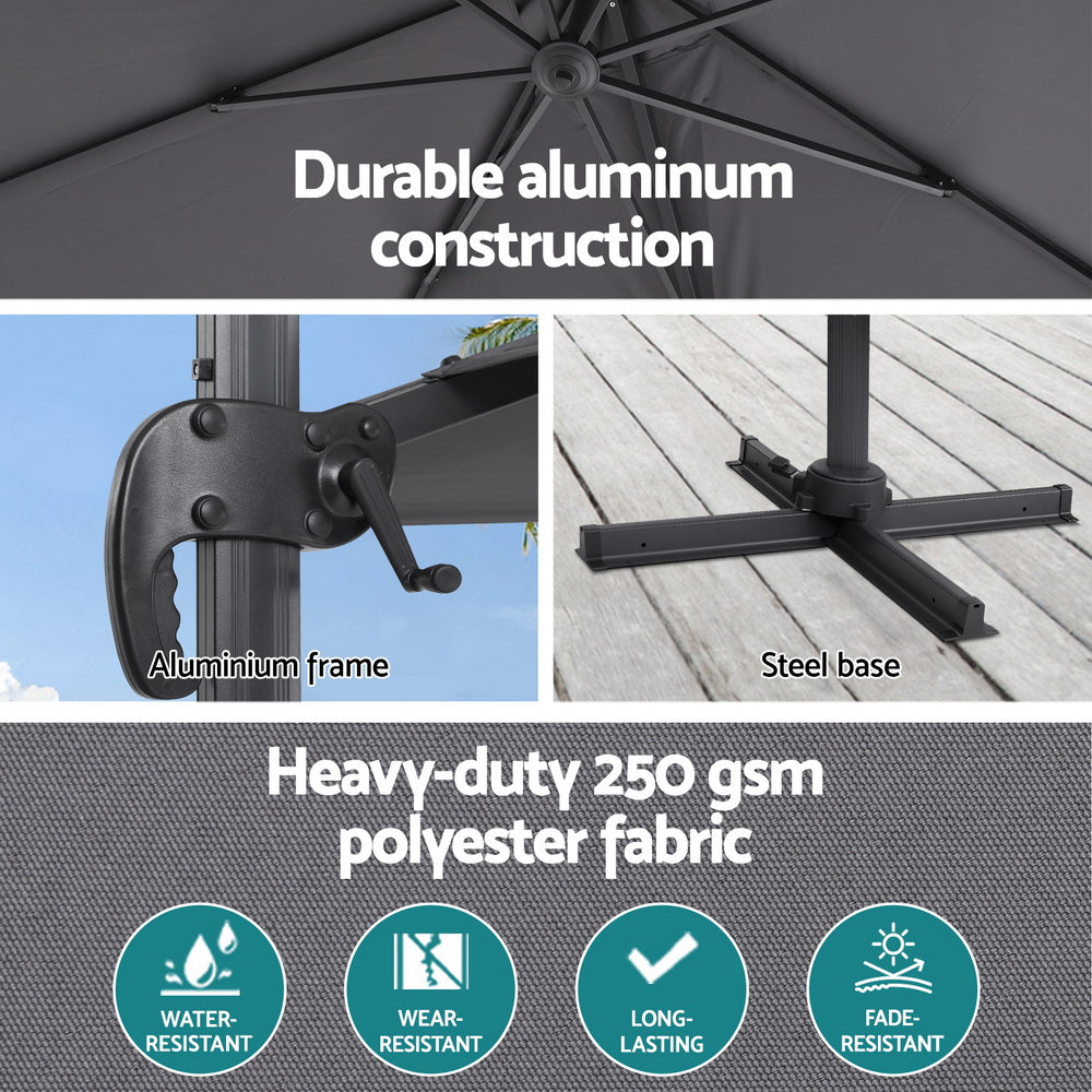 Instahut Outdoor Umbrella 3m Umbrellas Cantilever Stand Sun Roma 360 Degree Charcoal Awezingly