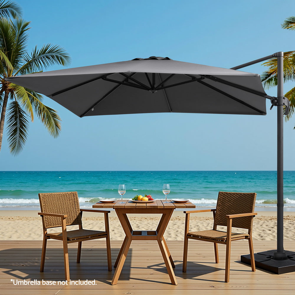 Instahut Outdoor Umbrella 3m Umbrellas Cantilever Stand Sun Roma 360 Degree Charcoal Awezingly