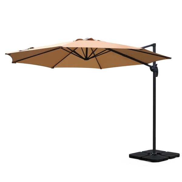 Instahut 3m Outdoor Umbrella w/Base Cantilever Beach Roma 360 Degree Tilt Beige Awezingly