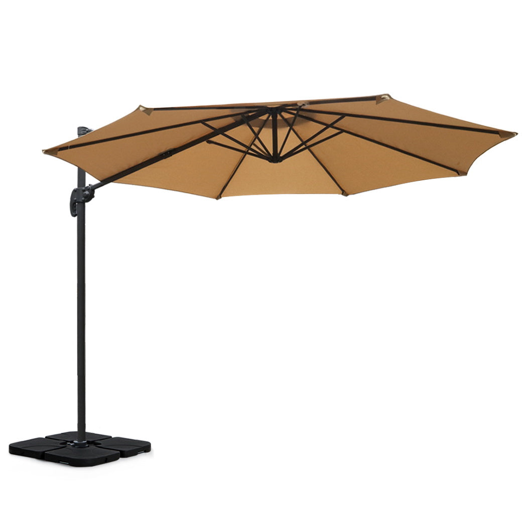 Instahut 3m Outdoor Umbrella w/Base Cantilever Beach Roma 360 Degree Tilt Beige Awezingly