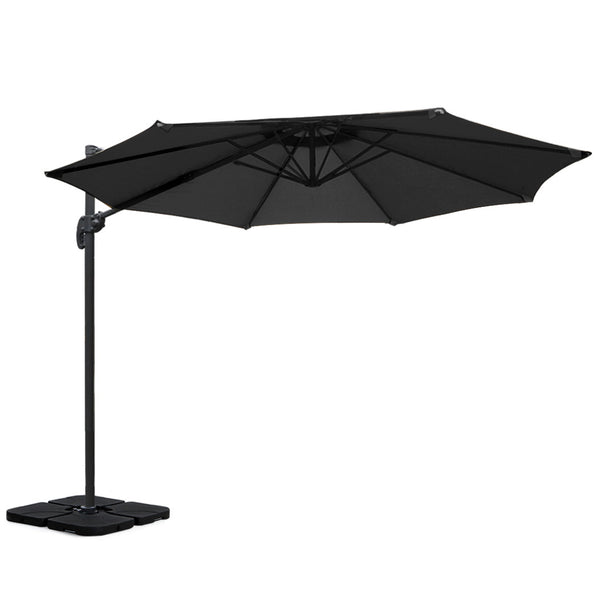 Instahut 3m Outdoor Umbrella w/Base Cantilever Beach Roma 360 Degree Tilt Black Awezingly
