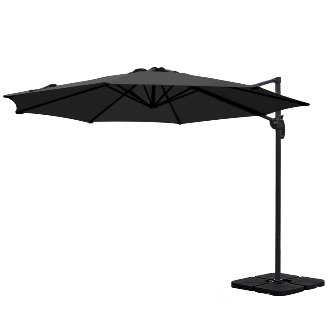 Instahut 3m Outdoor Umbrella w/Base Cantilever Beach Roma 360 Degree Tilt Black Awezingly