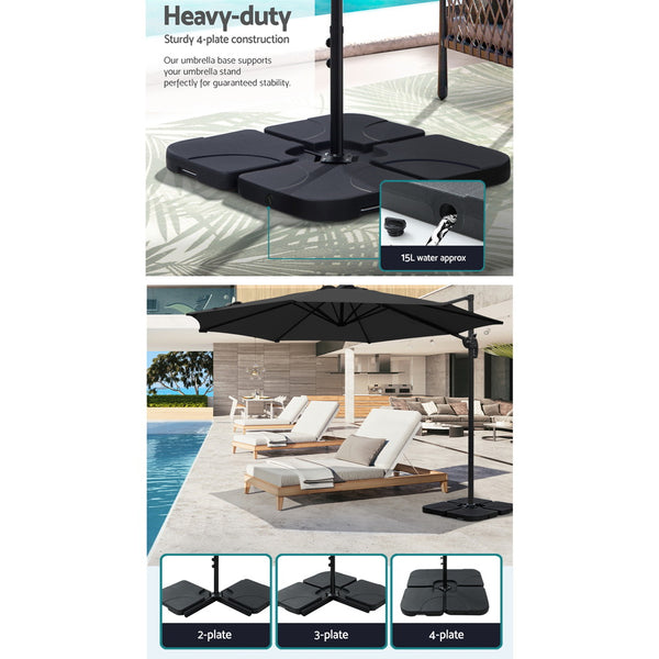 Instahut 3m Outdoor Umbrella w/Base Cantilever Beach Roma 360 Degree Tilt Black Awezingly