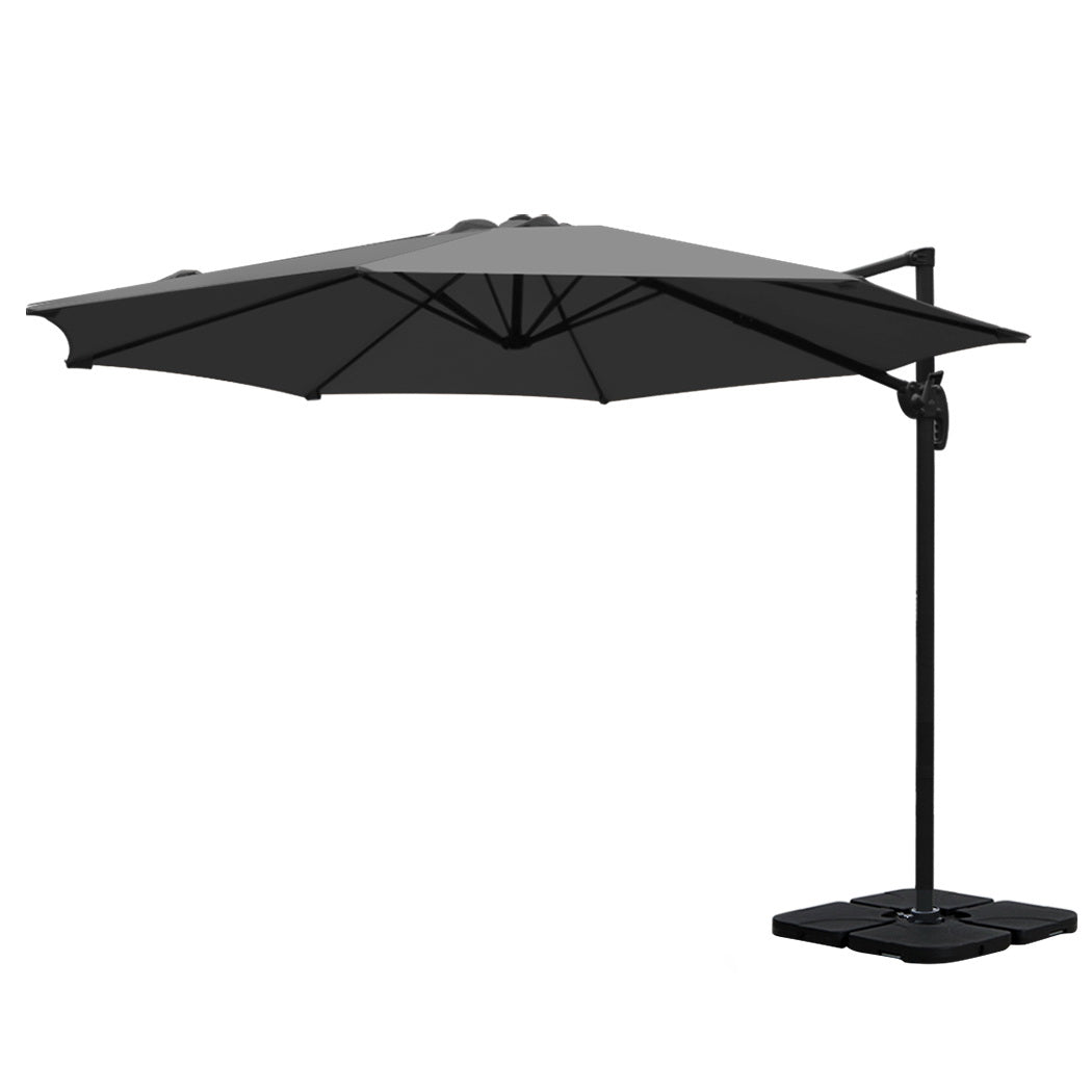 Instahut 3m Outdoor Umbrella w/Base Cantilever Beach Roma 360 Degree Tilt Charcoal Awezingly