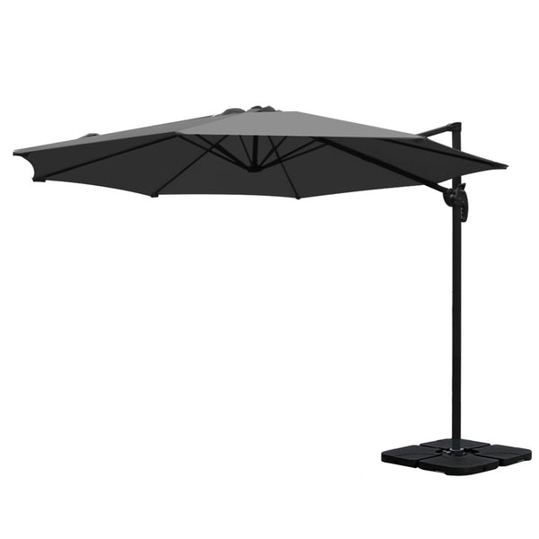 Instahut 3m Outdoor Umbrella w/Base Cantilever Beach Roma 360 Degree Tilt Charcoal Awezingly