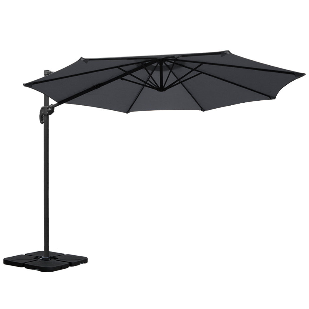 Instahut 3m Outdoor Umbrella w/Base Cantilever Beach Roma 360 Degree Tilt Charcoal Awezingly