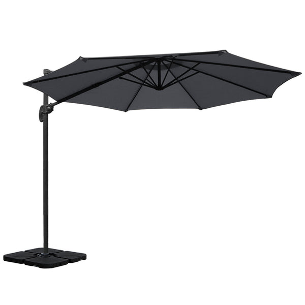 Instahut 3m Outdoor Umbrella w/Base Cantilever Beach Roma 360 Degree Tilt Charcoal Awezingly