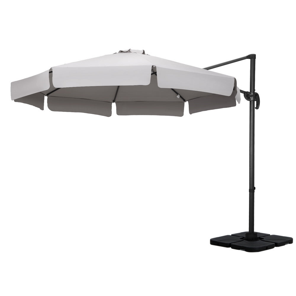 Instahut 3m Outdoor Umbrella w/Base Cantilever Beach Roma 360 Degree Tilt Grey Instahut