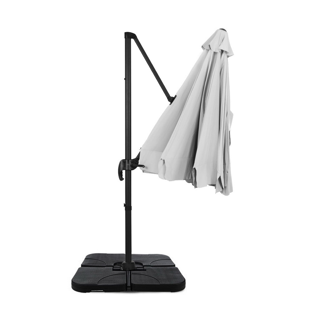 Instahut 3m Outdoor Umbrella w/Base Cantilever Beach Roma 360 Degree Tilt Grey Instahut