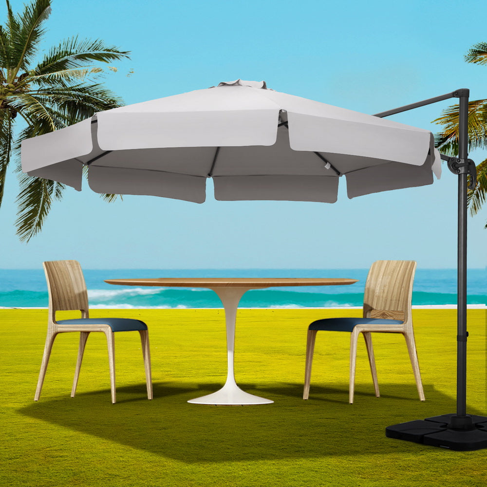 Instahut 3m Outdoor Umbrella w/Base Cantilever Beach Roma 360 Degree Tilt Grey Instahut