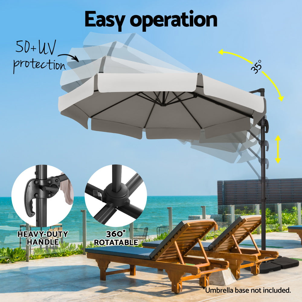 Instahut 3m Outdoor Umbrella Cantilever 360 Degree Tilt Beach Roma Grey Instahut