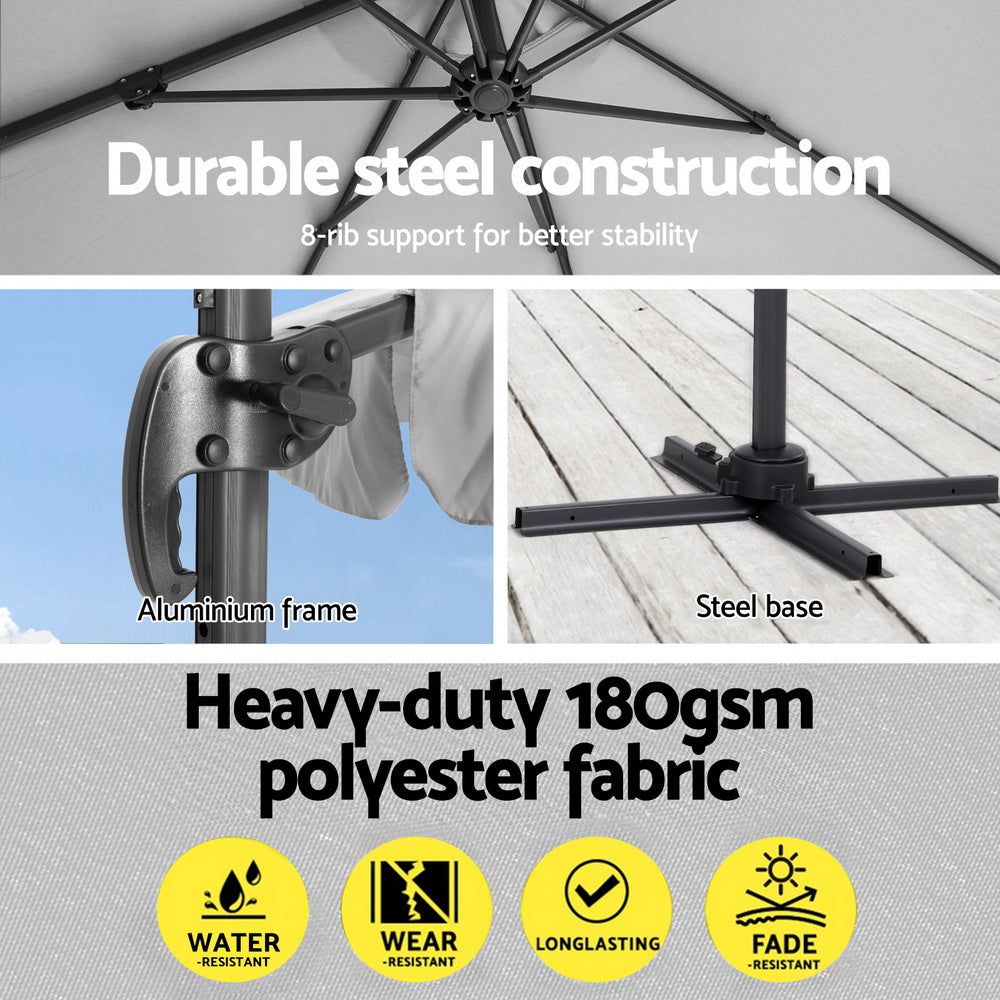 Instahut 3m Outdoor Umbrella Cantilever 360 Degree Tilt Beach Roma Grey Instahut