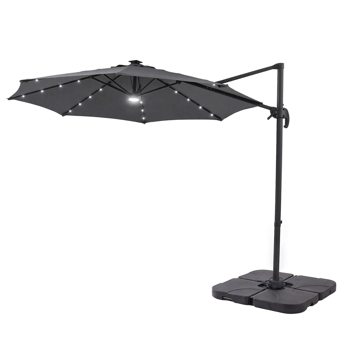 Instahut Outdoor Umbrella w/Base 3m Solar LED Offset Cantilever Patio Parasol Charcoal Awezingly