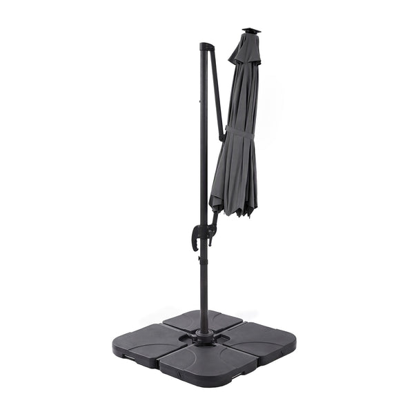 Instahut Outdoor Umbrella w/Base 3m Solar LED Offset Cantilever Patio Parasol Charcoal Awezingly