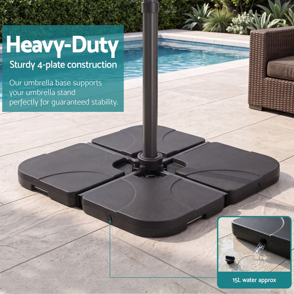 Instahut Outdoor Umbrella w/Base 3m Solar LED Offset Cantilever Patio Parasol Charcoal Awezingly