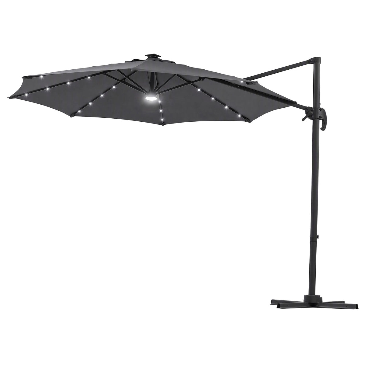 Instahut Outdoor Umbrella 3m Solar LED Offset Cantilever Patio Parasol Charcoal Awezingly