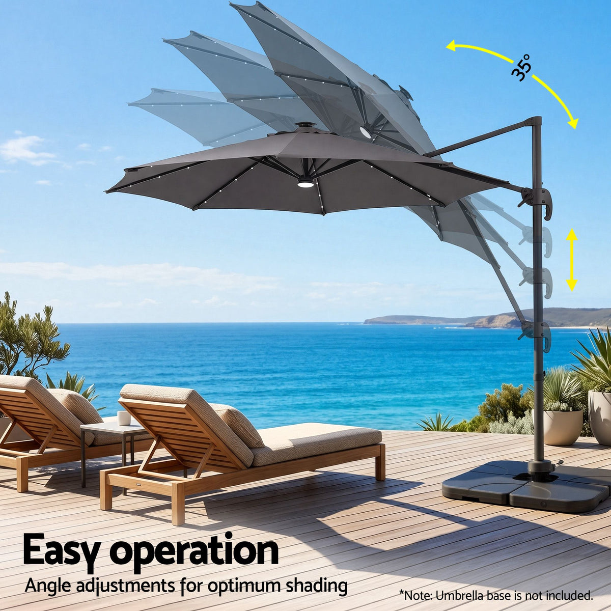 Instahut Outdoor Umbrella 3m Solar LED Offset Cantilever Patio Parasol Charcoal Awezingly