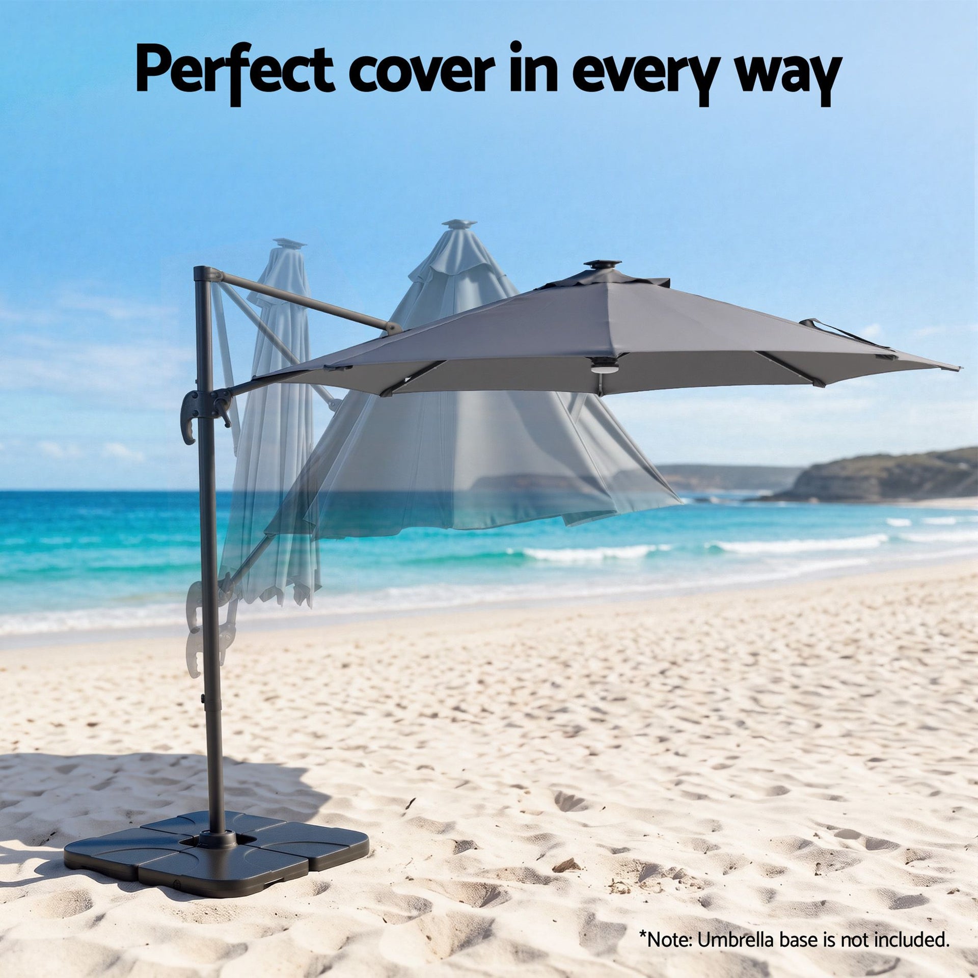 Instahut Outdoor Umbrella 3m Solar LED Offset Cantilever Patio Parasol Charcoal Awezingly