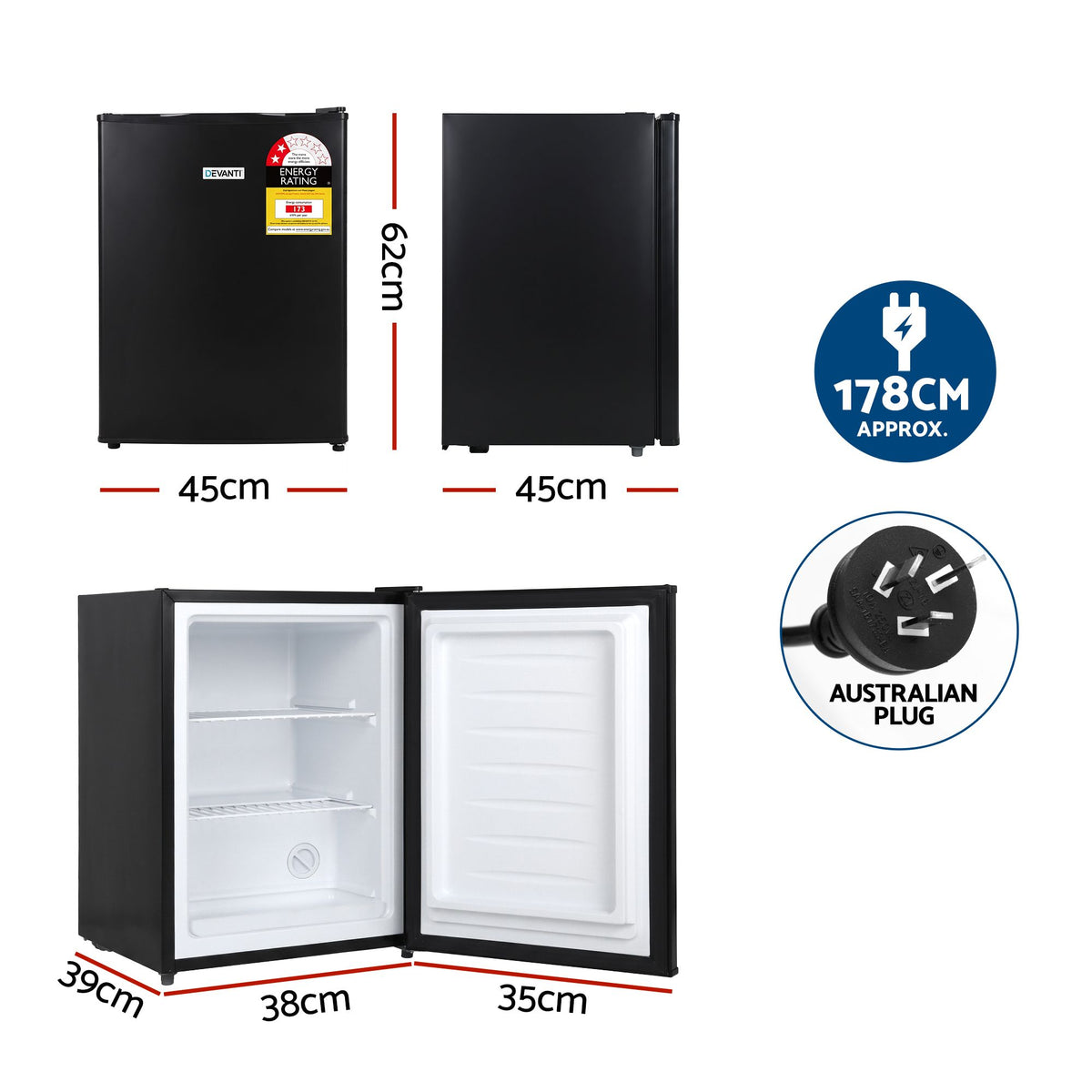 Devanti 42L Upright Freezer Fridge Black Awezingly
