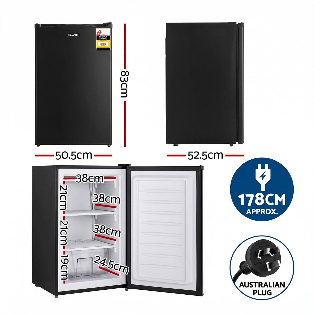 Devanti 81L Upright Freezer Fridge Black Awezingly